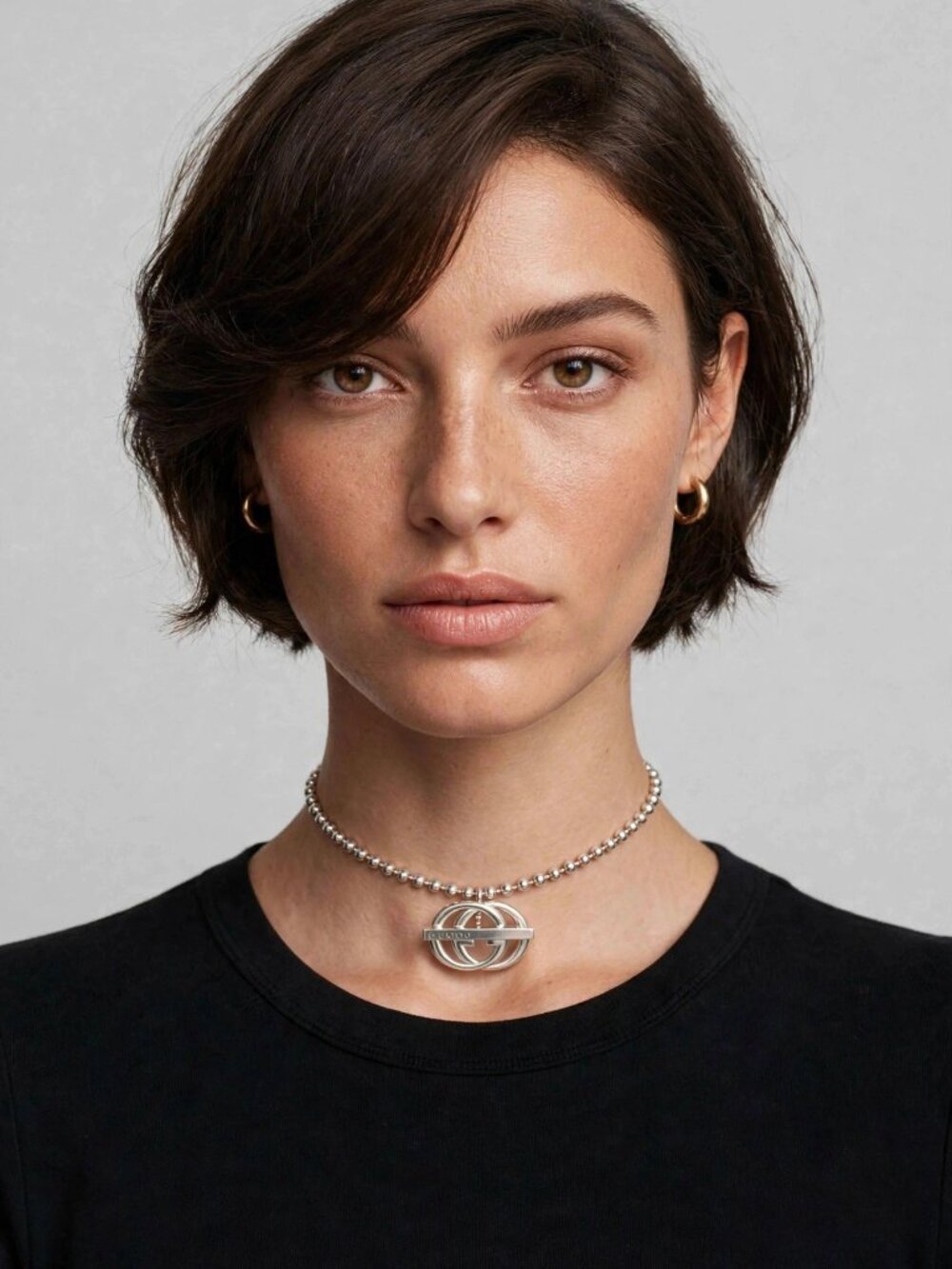 GUCCI GG Toggle Choker Double G Ball Chain Interlocking /Necklace Silver 925  Br